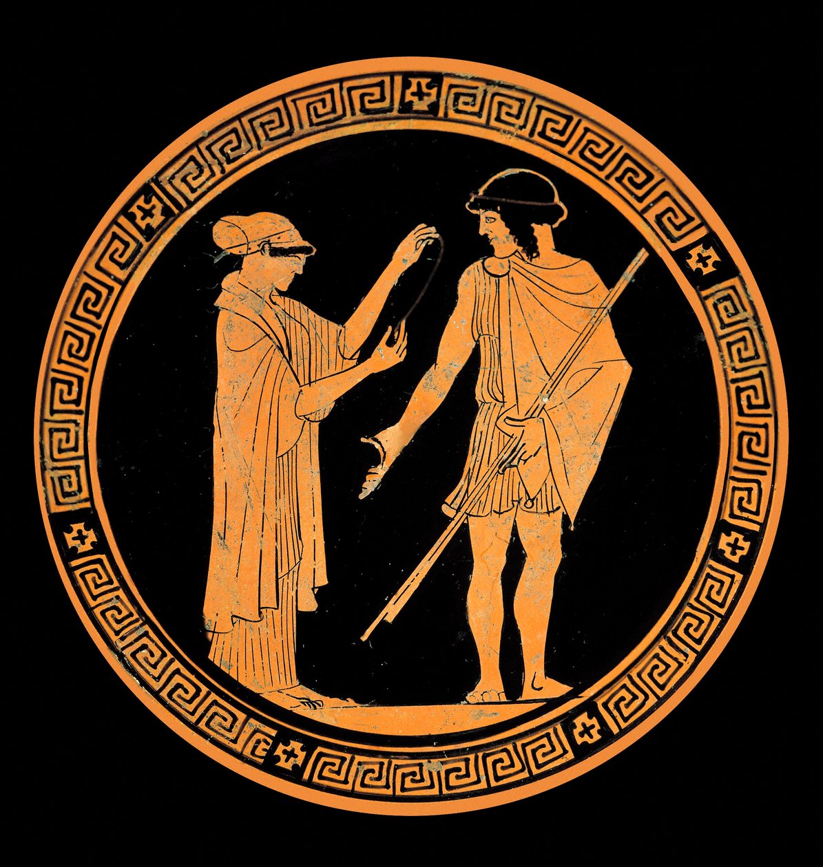 Galantní povídání, zdobení keramiky červenými figurkami. 5. století př. n. l. (keramika) od Greek School