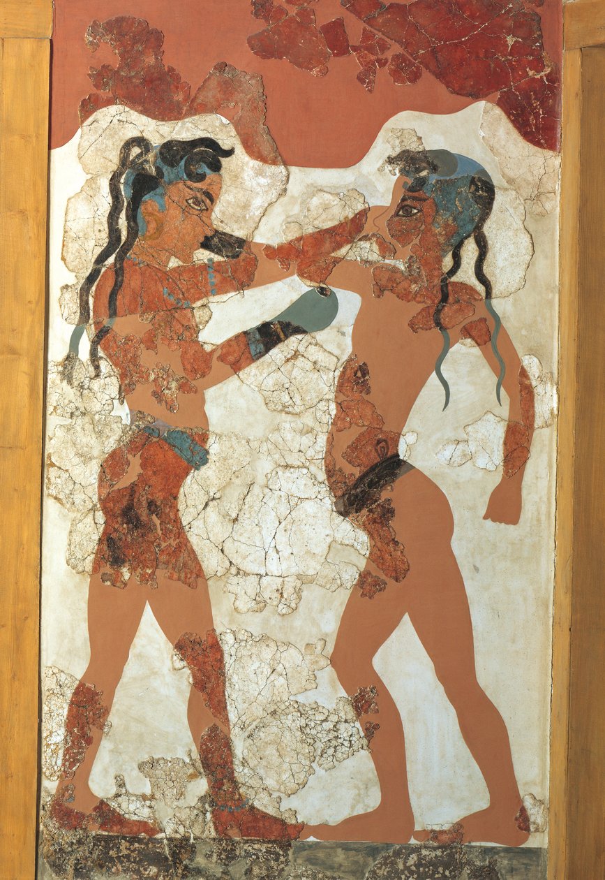 Řecká civilizace, Freska zobrazující mladé boxery, Z Akrotiri, Ostrov Thera, Santorini, Řecko od Greek School