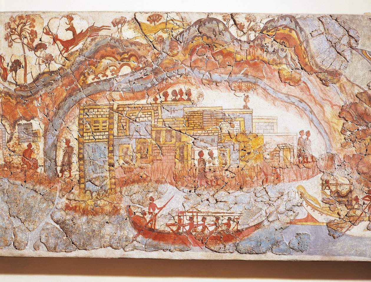Řecká civilizace, freska zobrazující lodní průvod, z Akrotiri, ostrov Thera, Santorini, Řecko od Greek School