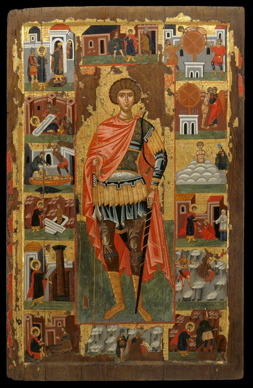 Ikona sv. Jiří s výjevy z jeho života (vaječná tempera na panelu) od Greek School