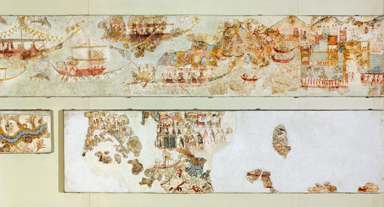 Námořní výpravy, freska Akrotiri, Thera (dnes Santorini), Řecko, minojská civilizace od Greek School