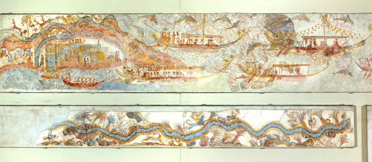 Námořní výpravy a říční krajina, freska Akrotiri, Thera (dnes Santorini), Řecko, minojská civilizace od Greek School
