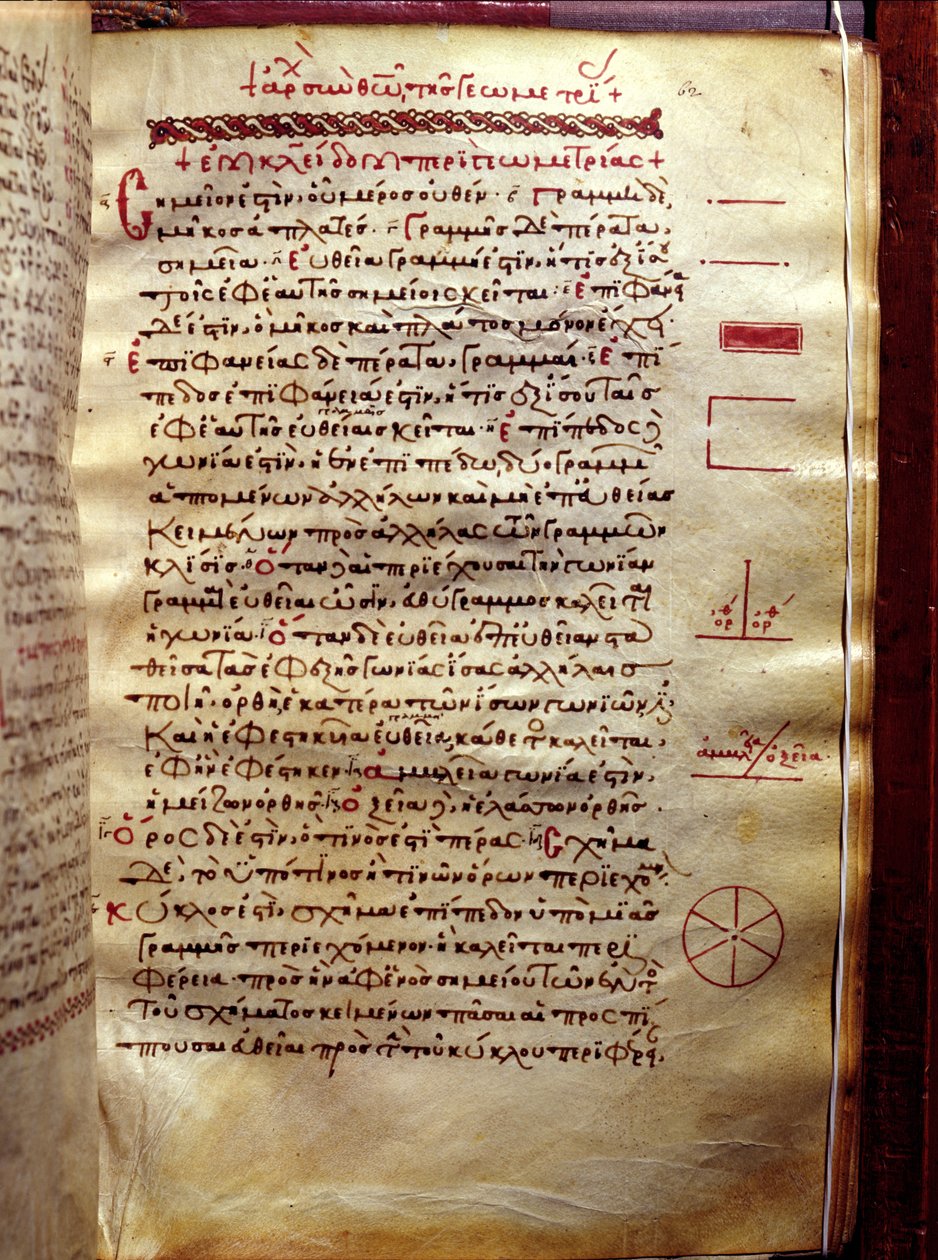 Stránka textu s geometrickými obrazci, z Geometrie od Euklida (3. století před naším letopočtem) od Greek School