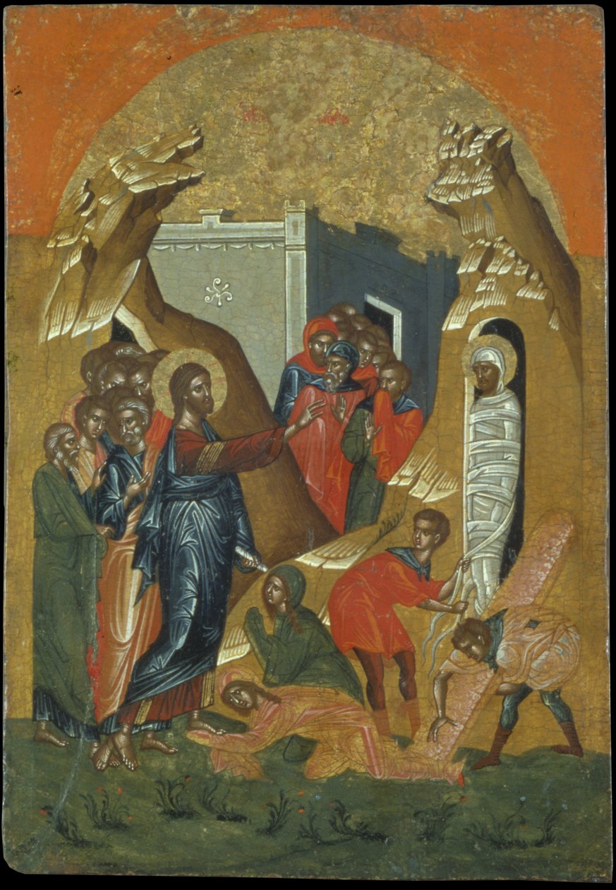 Vzkříšení Lazara (vaječná tempera na panelu) od Greek School