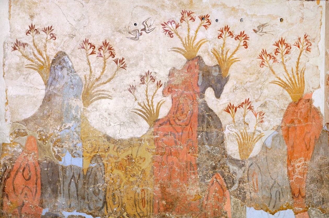 Pokoj lilií nebo jara, freska Akrotiri, Thera (dnes Santorini), Řecko, minojská civilizace od Greek School