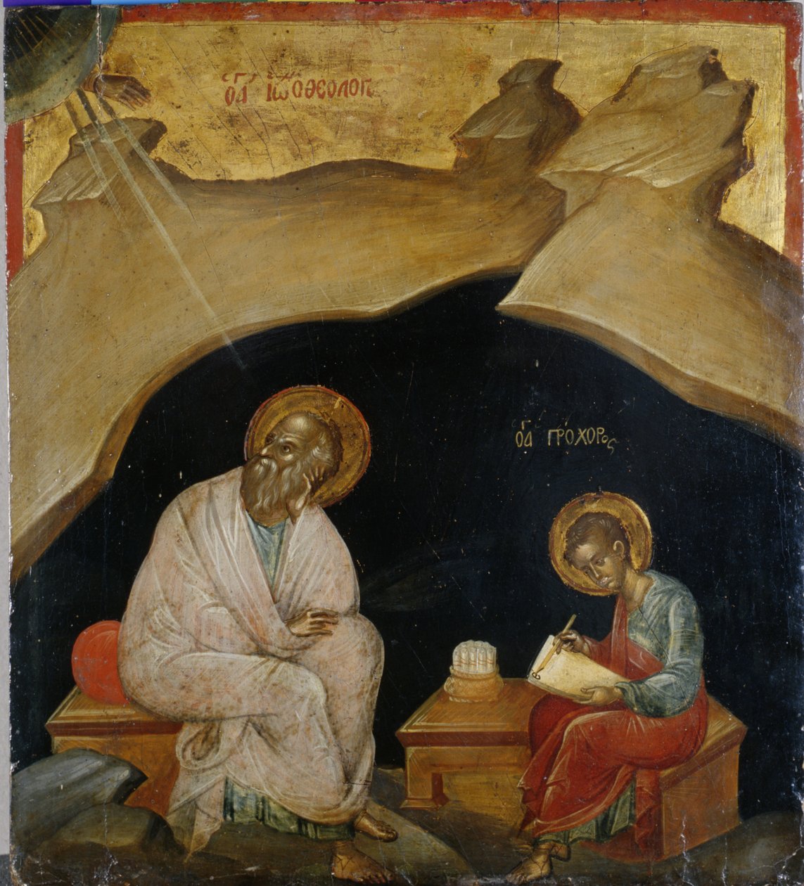 Sv. Jan Evangelista se svým písařem Prochorosem (lesklá barva na topolovém dřevě) od Greek School