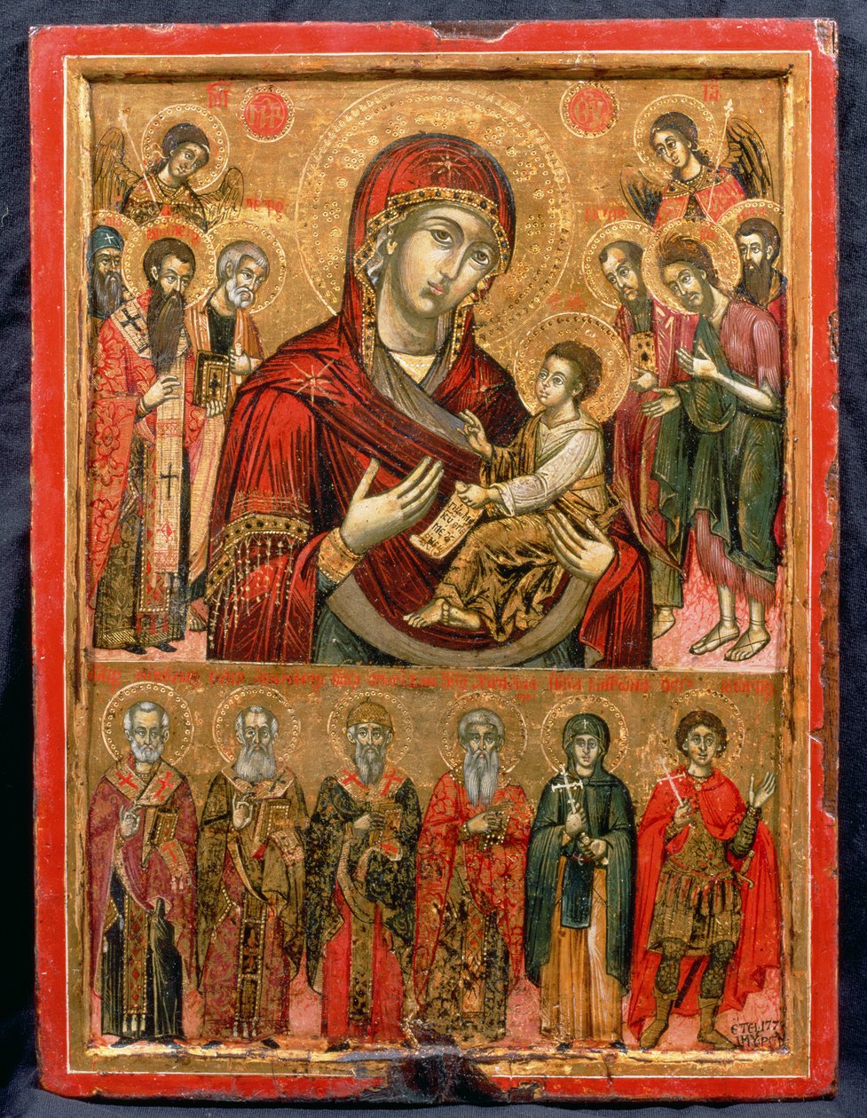 Matka Boží Hodegetria a svatí, ikona z Kykladských ostrovů, 1779 (tempera na desce) od Greek School