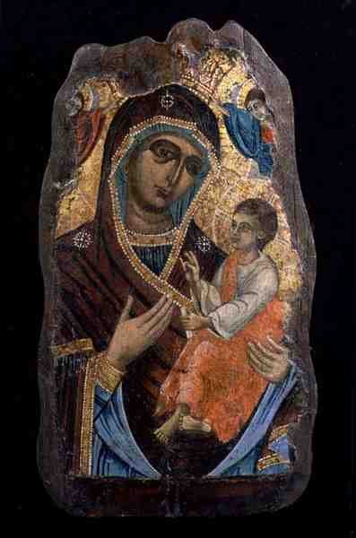 Matka Boží Hodegetria, fragment (tempera na panelu) od Greek School