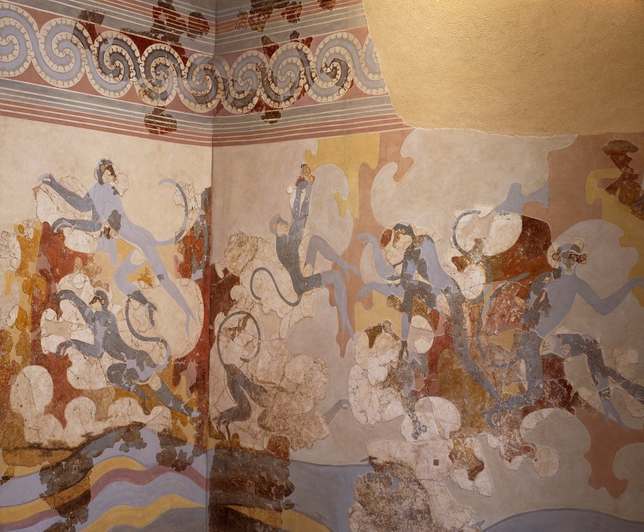 Modré opice, freska z komplexu B, místnost 6 Akrotiri, Thera (dnes Santorini) (Řecko). Minojská civilizace od Greek School