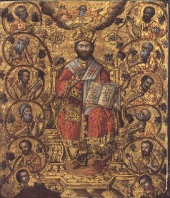 Tree of Jesse, část diptychu z Jónských ostrovů (olej na panelu) (viz také 49492) od Greek School