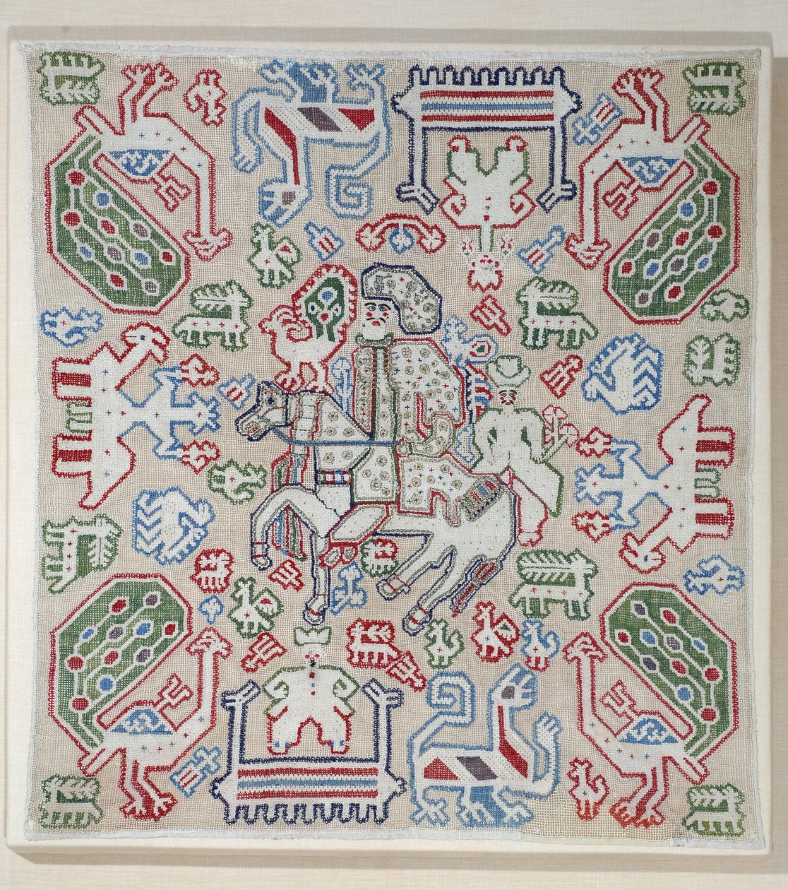 Část povlaku na polštář, z Lefkaa, Jónské ostrovy, 17.-18. století (lněné prádlo s hedvábnými nitěmi) od Greek School