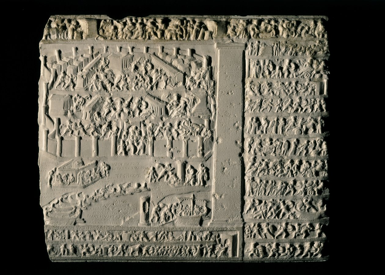 ŘECKÉ UMĚNÍ: Trojská válka. Tabula Iliaca s reliéfy trojského cyklu, doprovázené... od Greek School
