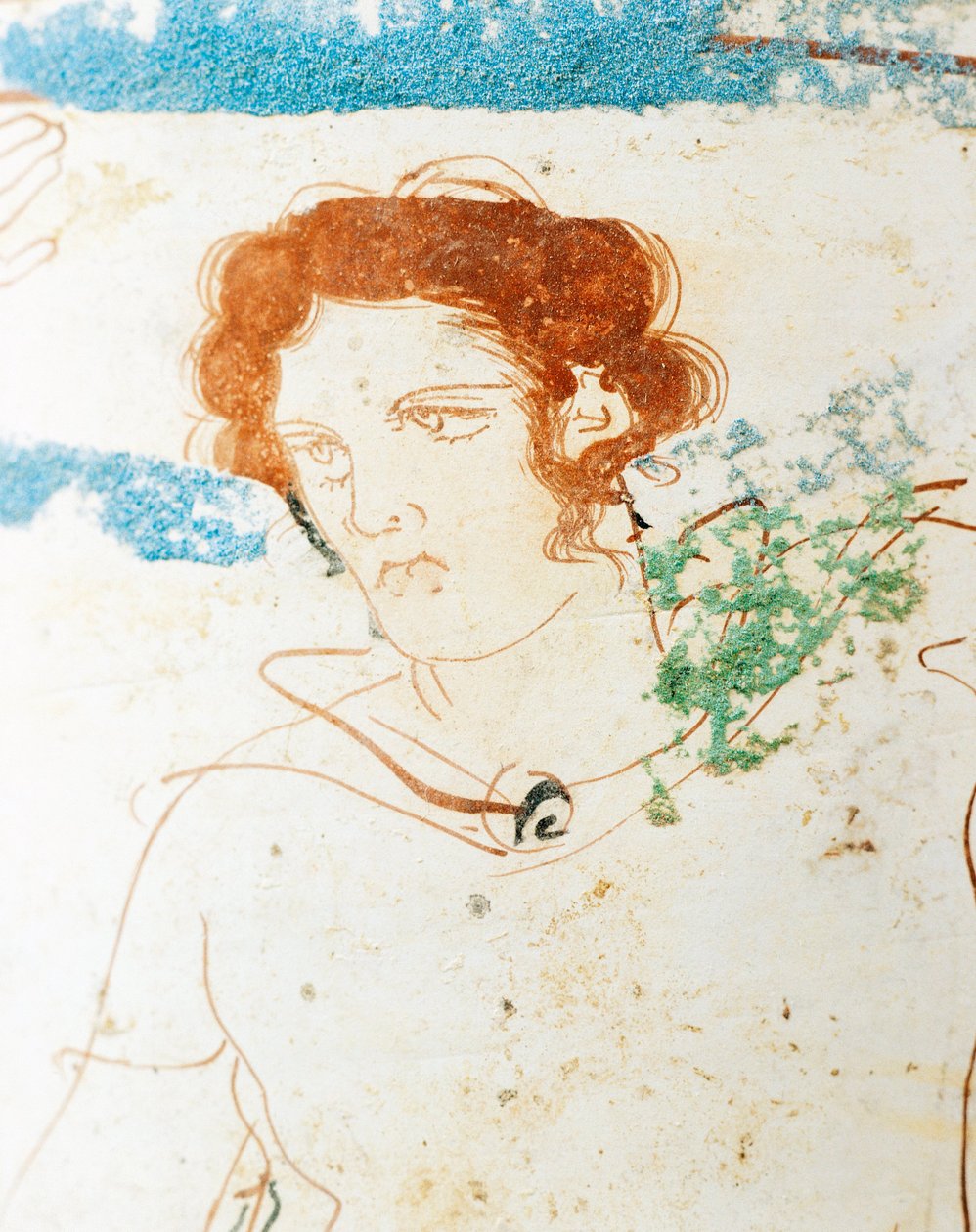 Bílá broušená keramika, půdní lekythos zobrazující pohřební scénu s válečníkem před hrobem, detail od Greek School