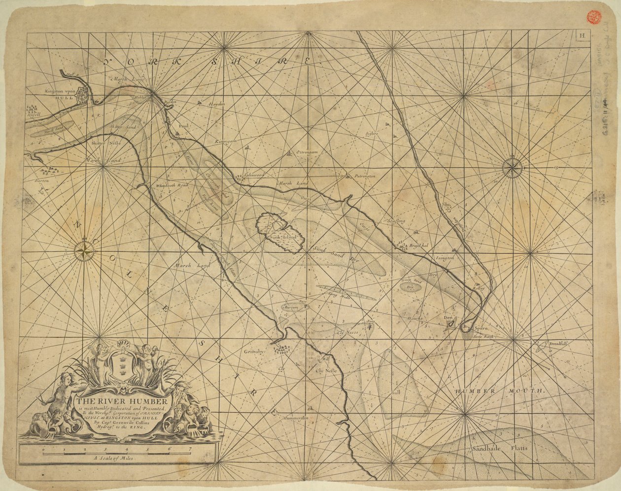 Tištěná mapa ústí řeky Humber od Greenvile Collins