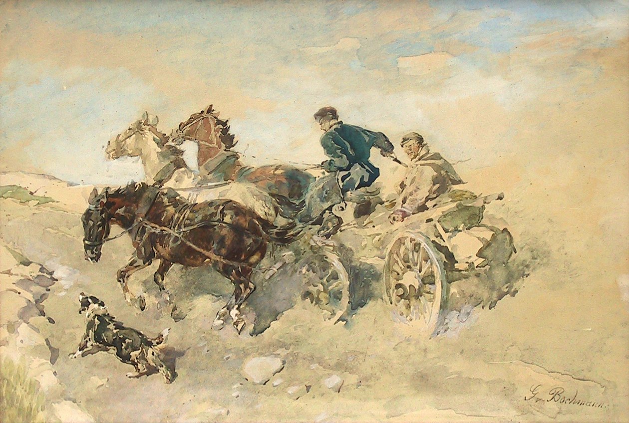 Estonští rolníci v koňském povozu od Gregor von Bochmann