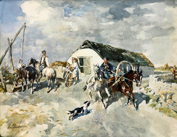 Na farmě (akvarel na papíře) od Gregor von Bochmann