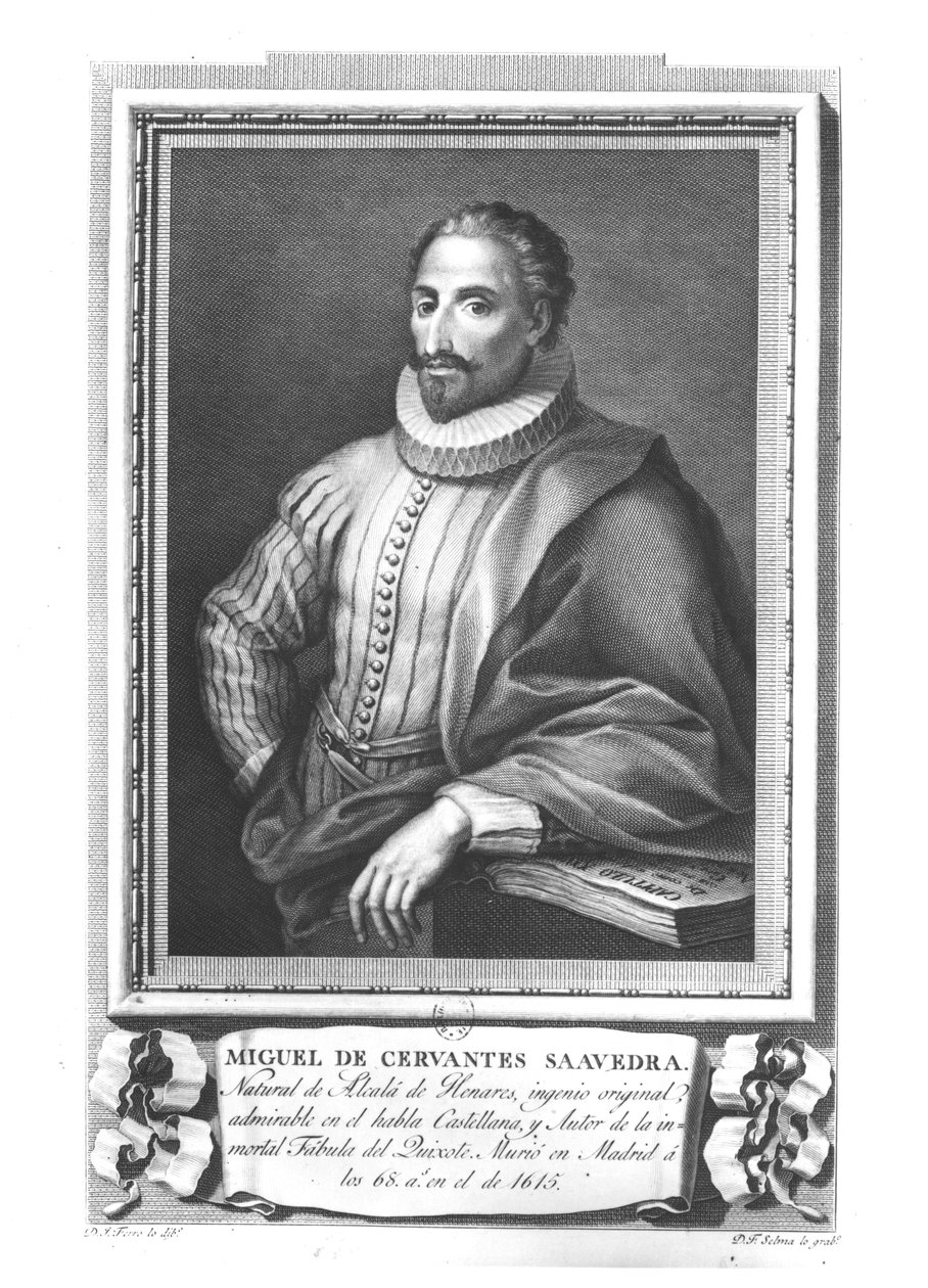 Portrét Miguela de Cervantes Saavedra (1547-1616) vyrytý Fernandem Selmou (1752-1810) od Gregorio Ferro