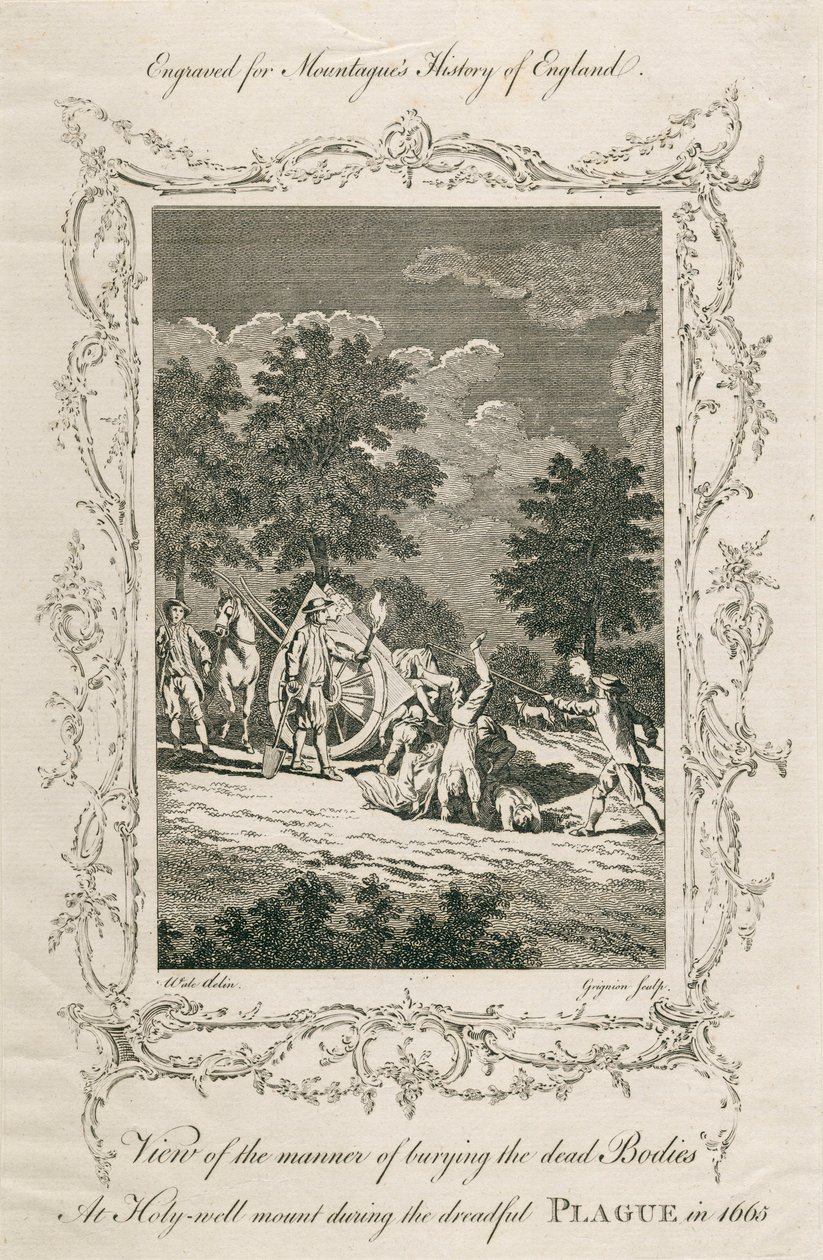 Pohřbívání obětí moru, Holywell Mount, Shoreditch, Londýn, 1665 c konec 18. století od Grignion