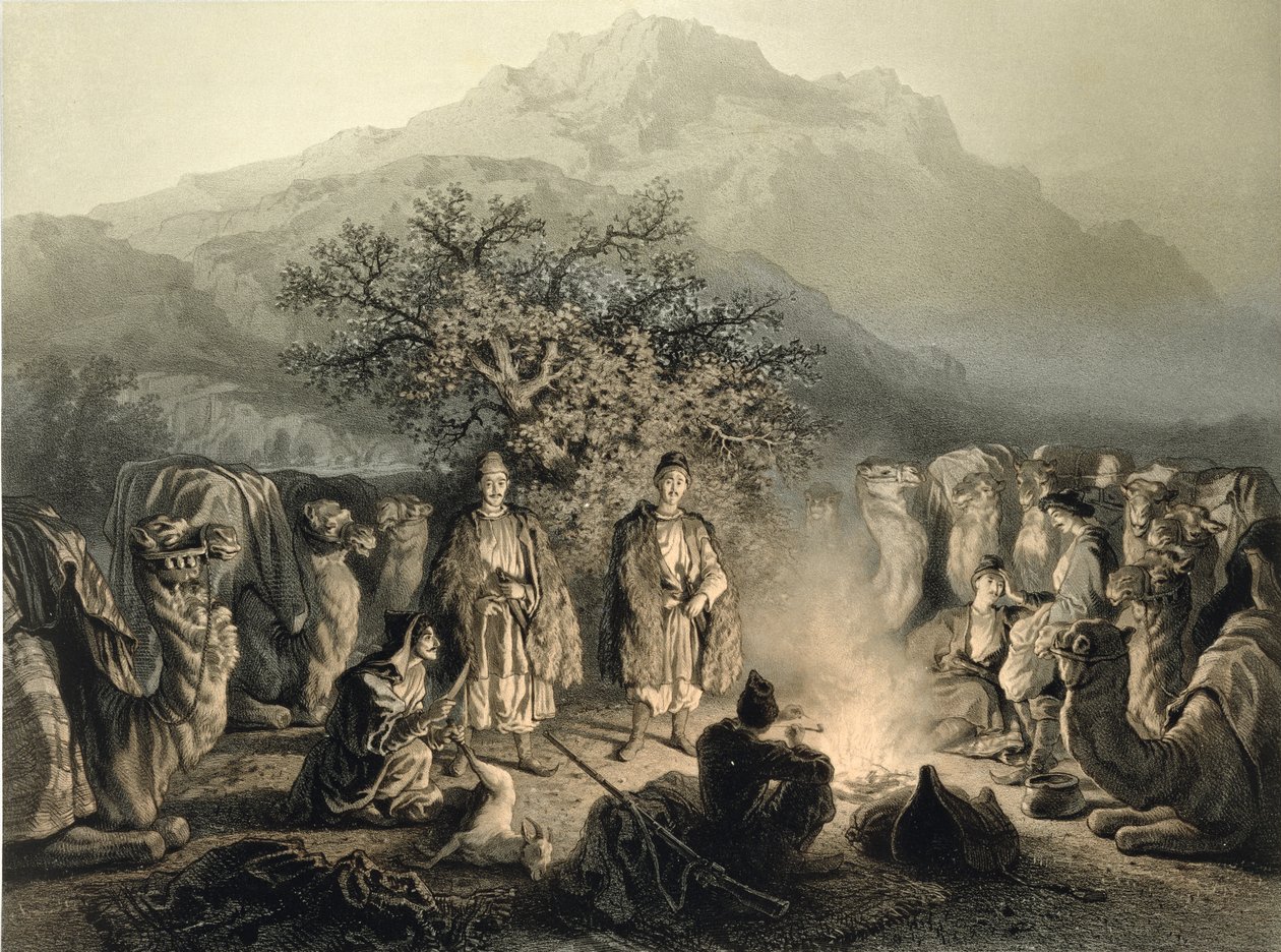 Karavana arménských obchodníků, Zakavkazsko, deska 33 z knihy o Kavkaze, vyryla Fortune Ferogio (1805-88), vydal Alfred Leon Lemercier, Paříž, 1847 od Grigori Grigorevich Gagarin