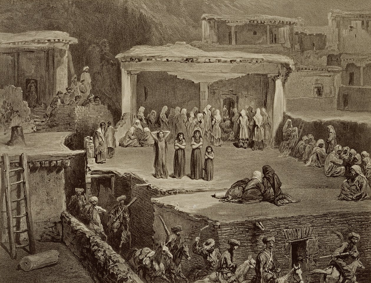 Pohřební obřad v ruinách v Akhaltchi, Dagestán, deska 70 z knihy o Kavkaze, vyryla Eugene Le Roux (1807-63), vydal Alfred Leon Lemercier, Paříž, 1847 od Grigori Grigorevich Gagarin