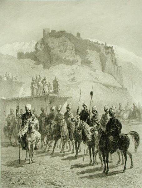 Hrad Atskhour, Akhaltsik, deska 10 z knihy o Kavkaze, vyryl Adolphe Mouilleron (1820-81), vydal Alfred Leon Lemercier, Paříž od Grigori Grigorevich (after) Gagarin