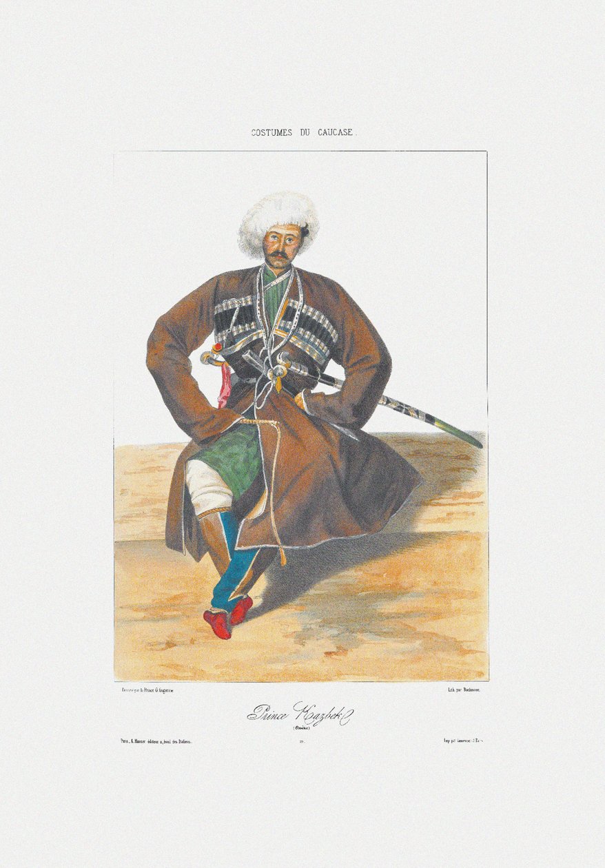 Princ Kazbek Osetský z: Scény, krajiny, zvyky a kroje Kavkazu, 1840 od Grigori Grigorevich Gagarin