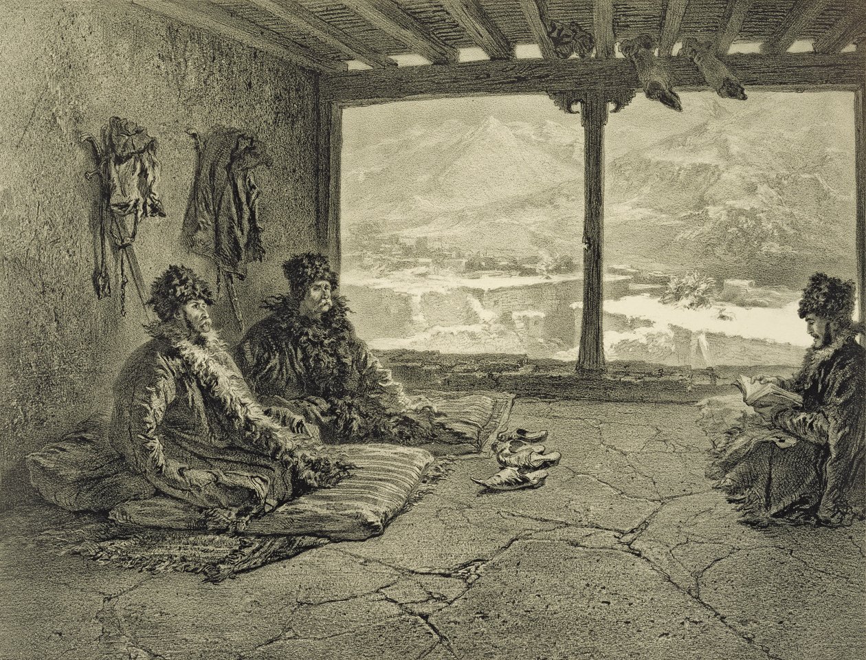 Přednáška šaría v Khosrakhu, Dagestán, deska 50 z knihy o Kavkaze, vyryla Adolphe Mouilleron (1820-81), vydal Alfred Leon Lemercier, Paříž, 1847 od Grigori Grigorevich Gagarin