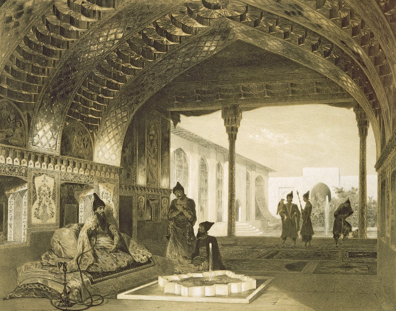 Zrcadlová síň v paláci Sardar of Jerevan, Arménie, deska 17 z knihy o Kavkaze, vyryla Charles Claude Bachelier a Celestin Francois Nanteuil (1813-73) hospoda. od Alfreda od Grigori Grigorevich Gagarin