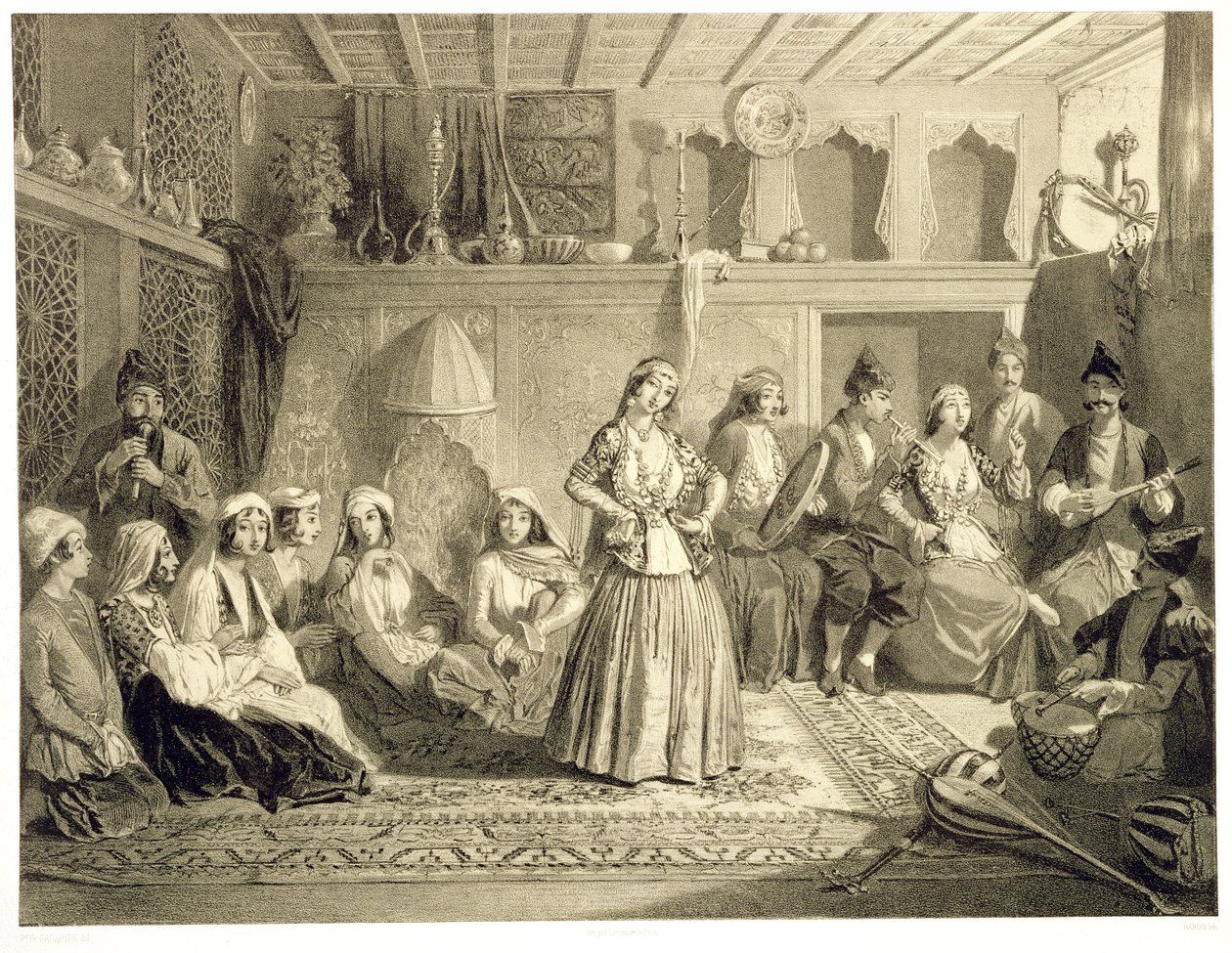Odpočinková místnost poblíž lázní v Shemakha, na Shirvanskaya Steppe, deska 40 z knihy o Kavkazu, vyryta Charlesem Claudem Bachelierem a hospodou Adolphe Bayot (1810-66). od Alfreda Leona Lemerciho od Grigori Grigorevich Gagarin