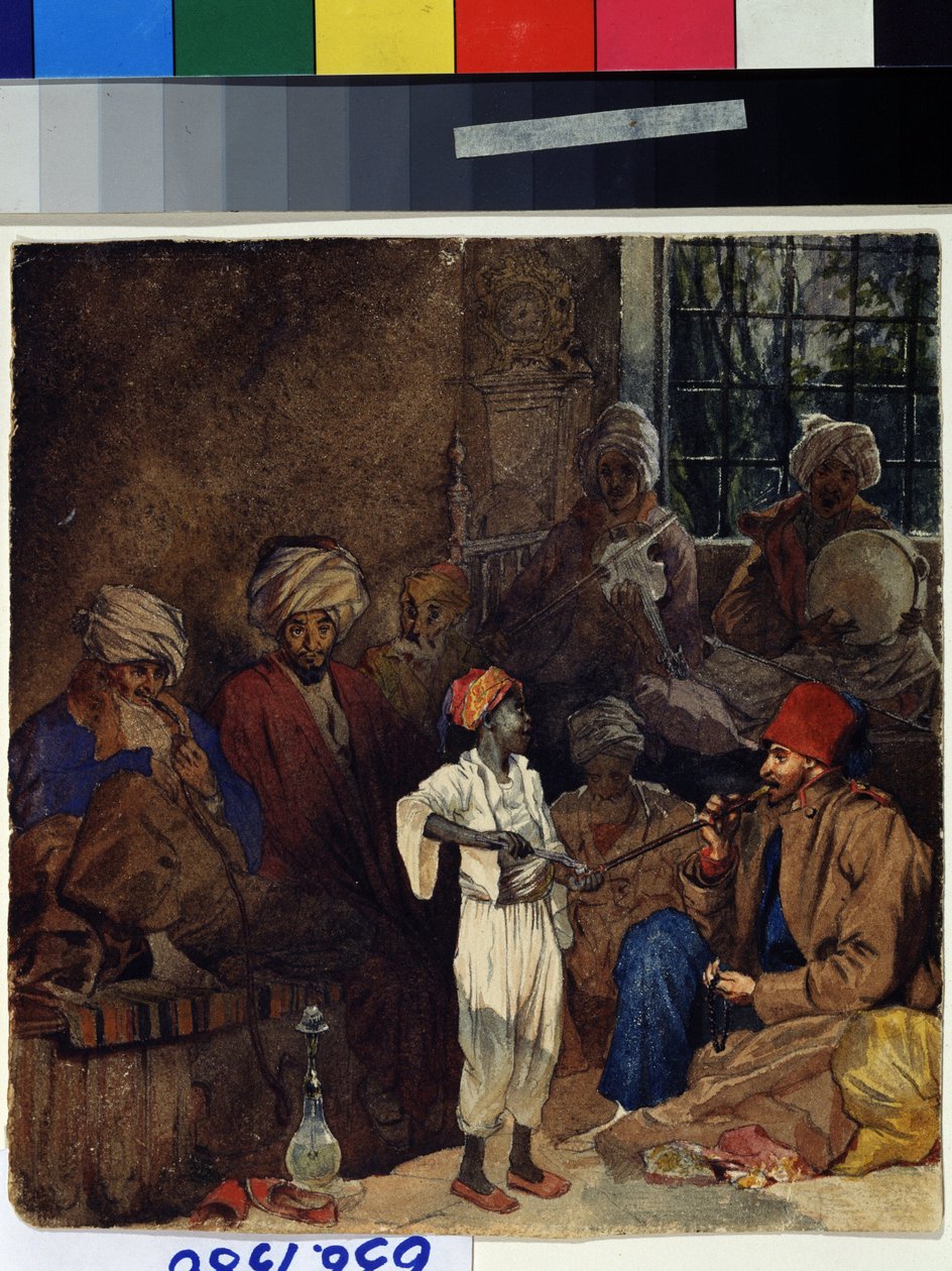 "Hospodský hostinec v Izmiru v Turecku"" (Coffee House ve Smyrně) Akvarel Grigori Gagarin (Gagarin) (1810-1893) 1835 Státní muzeum výtvarných umění A. Puškina Moskva od Grigori Grigorevich Gagarin