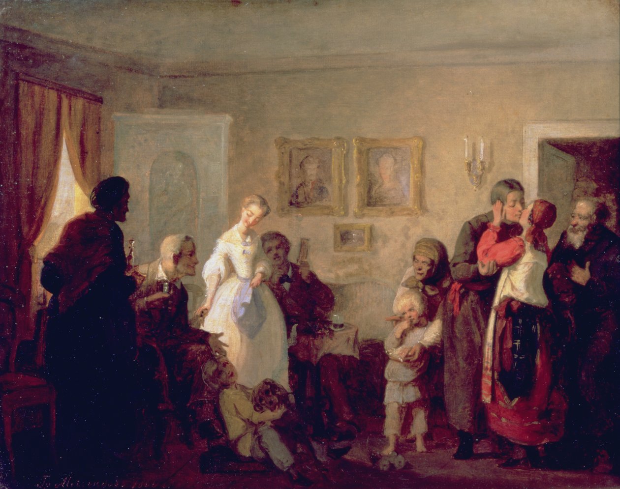 Blahopřání novomanželům v panském domě, 1860 od Grigori Grigorievich Mjasoedov