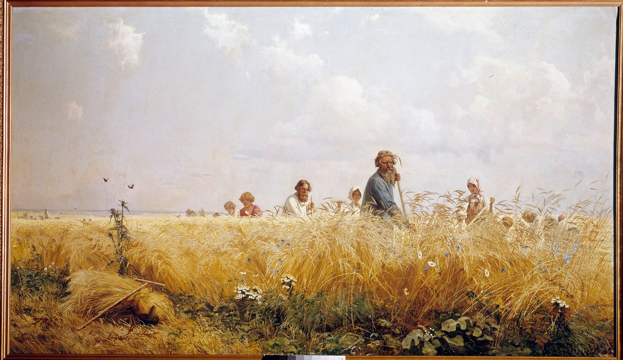 Sklizeň ruští rolníci kosící požehnání. Obraz Grigori Miassoiedow (1835-1911) Peterhof 19. století, zámecká knihovna od Grigoriy Myasoyedov
