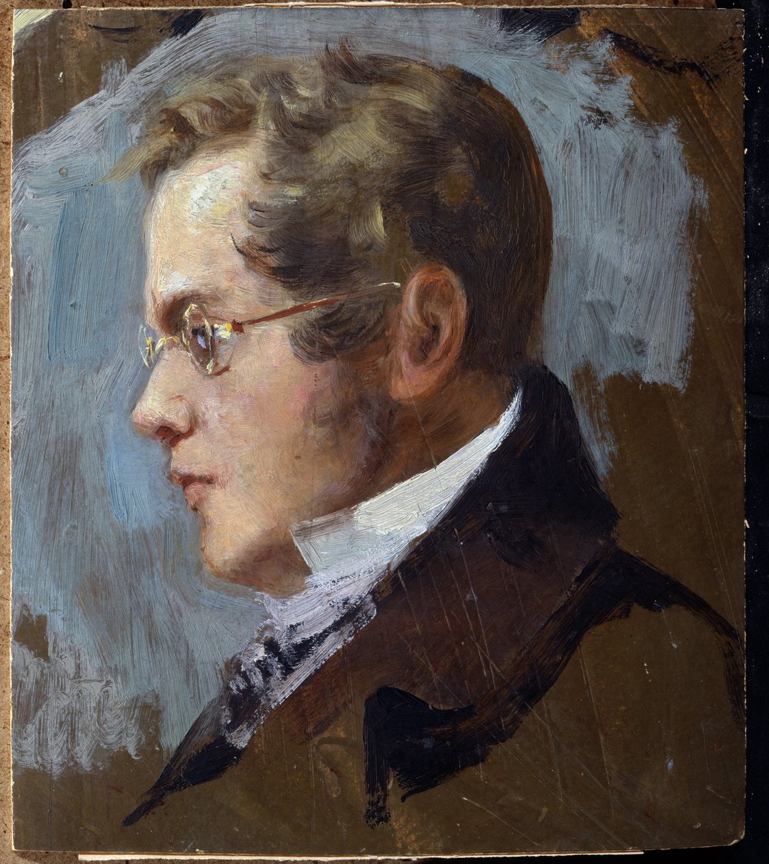Portrét prince básníka Piotra Andrejeviče Viazemského (Pierre Wiazemsky) (1792-1878) (Portrét básníka prince Petra A. Vjazemského). Oeuvre de Grigori (Grigoriy, Grigory) Grigoryevich Myasoyedov (Myasoedov, Miasoedov) (1834-1911), huile sur carton. Umění od Grigoriy Myasoyedov