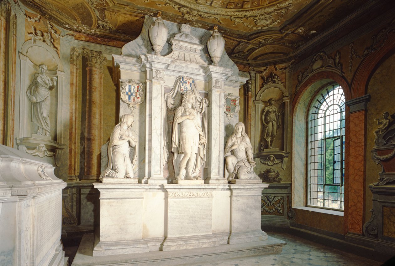 Památník v mauzoleu Chandos (mramor) od Grinling Gibbons