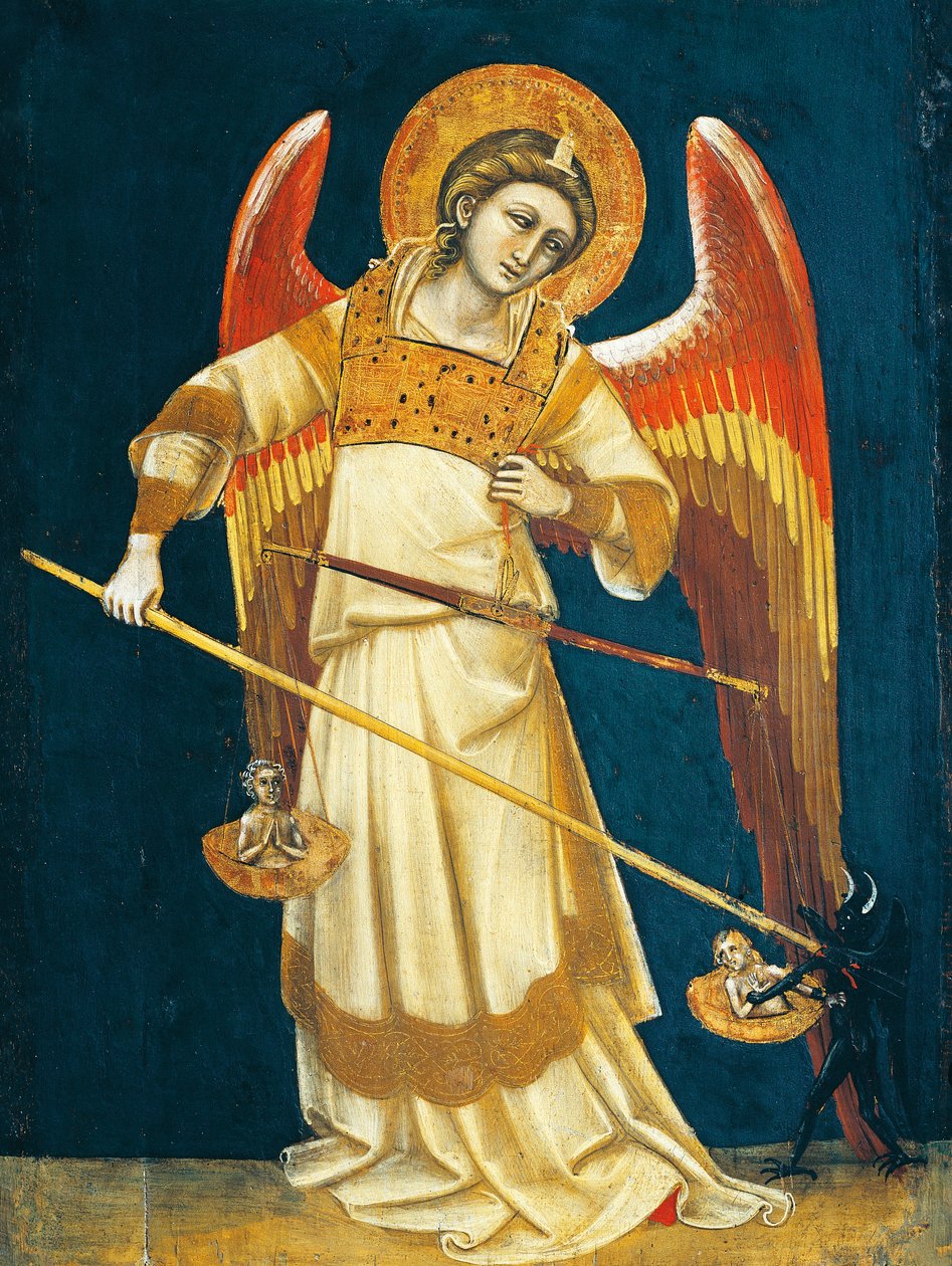 Archanděl Michael vážící duše, cca 1354, od Guarienta (aktivní 1338-1367 nebo 1370), tempera na panelu od Guariento di Arpo