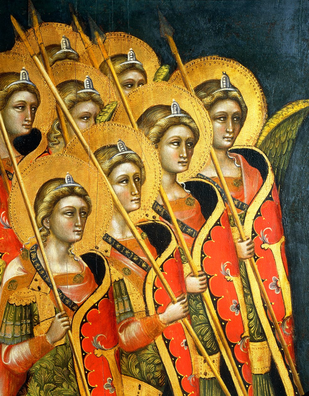Ozbrojená skupina andělů, od Guarienta (aktivní 1338-1367 nebo 1370), detail od Guariento di Arpo