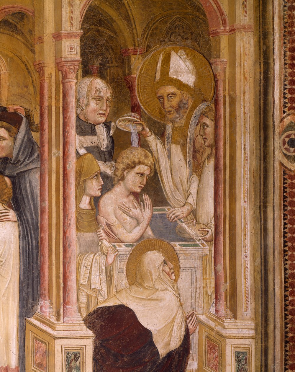 Křest svatého Augustina, od Guarienta, freska od Guariento di Arpo