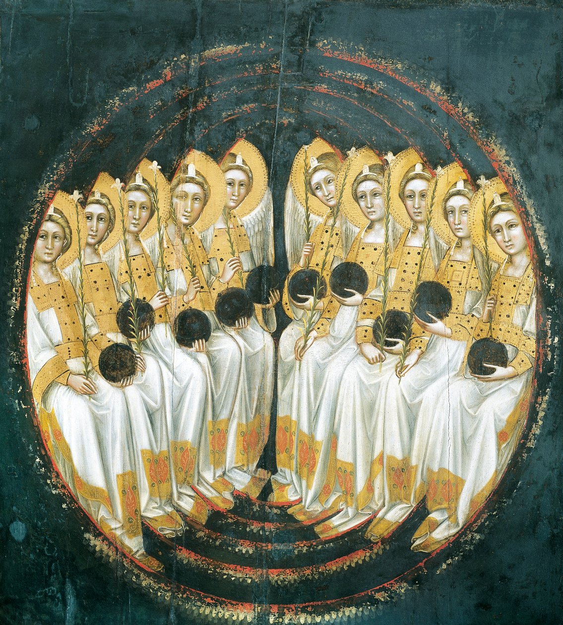 Sedící andělé s koulemi v rukou, od Guarienta (aktivní 1338-1367 nebo 1370), tempera na panelu od Guariento di Arpo
