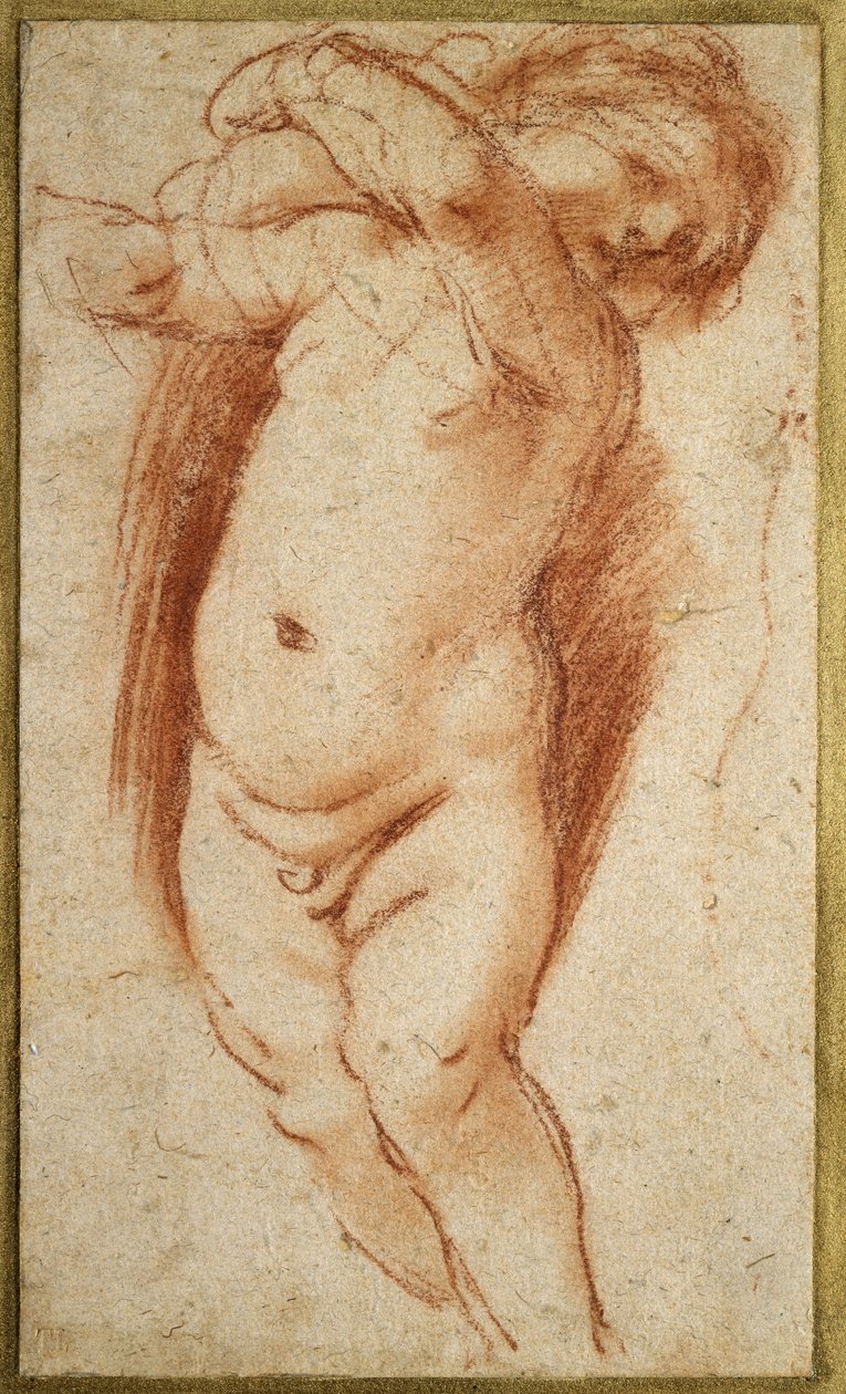 A Putto, 1620 - 1624 (červená křída na zašedlém papíře) od Giovanni Francesco Barbieri
