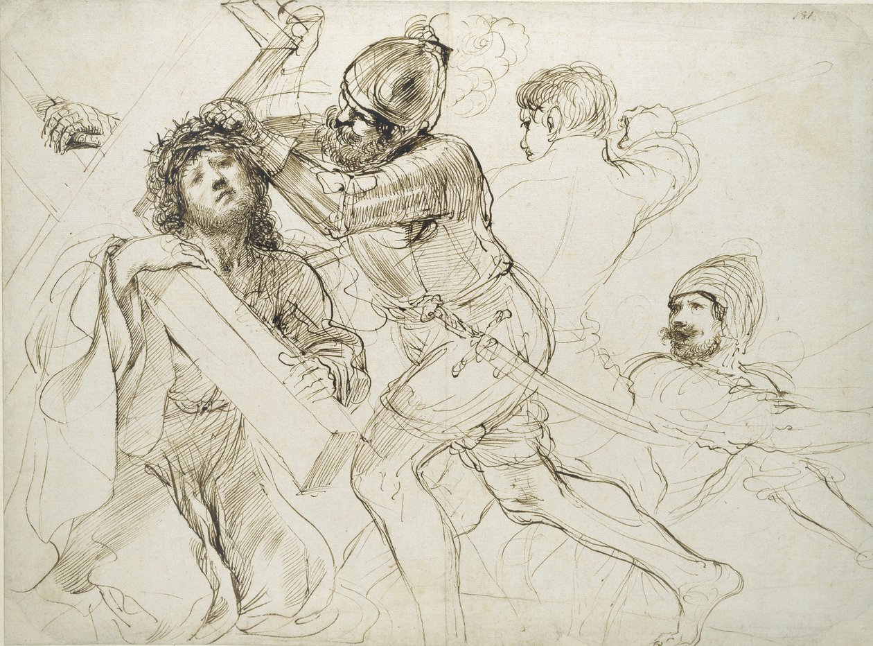 Kristus nesoucí kříž, kolem 1625 - 1628 (pero a hnědý inkoust na bílém papíře) od Giovanni Francesco Barbieri