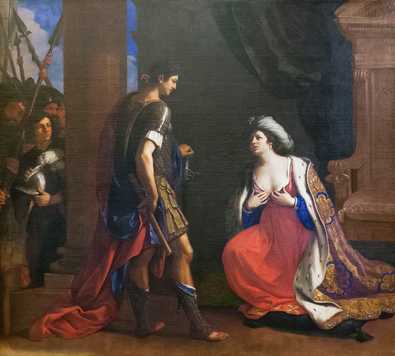 Kleopatra před Octavianem od Guercino (1591-1666)