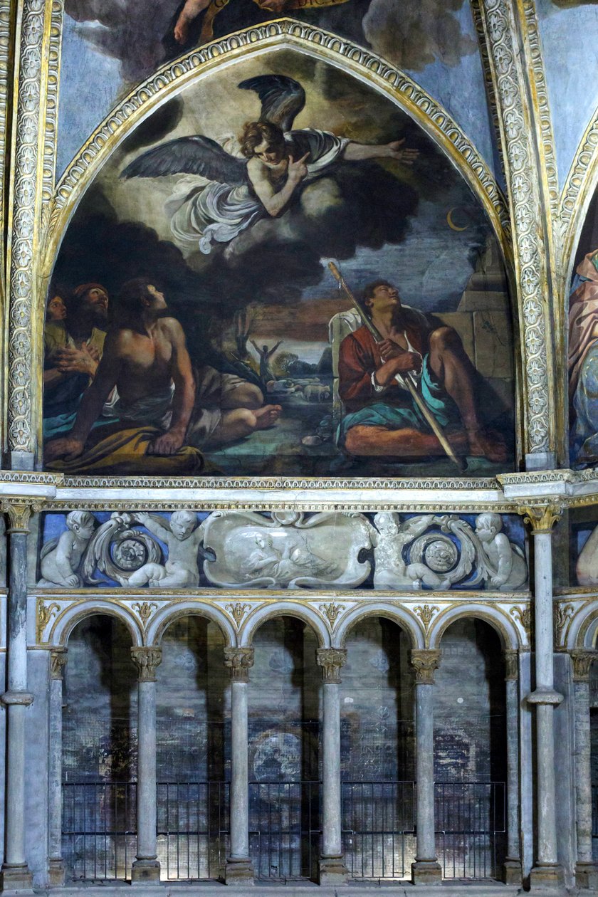 Freska zobrazující zvěstování pastýřům od Guercino (1591-1666)
