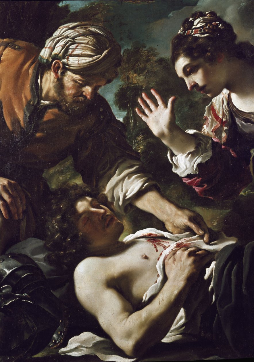 Herminie (Erminia) objevuje Tancrede wits (detail) od Guercino