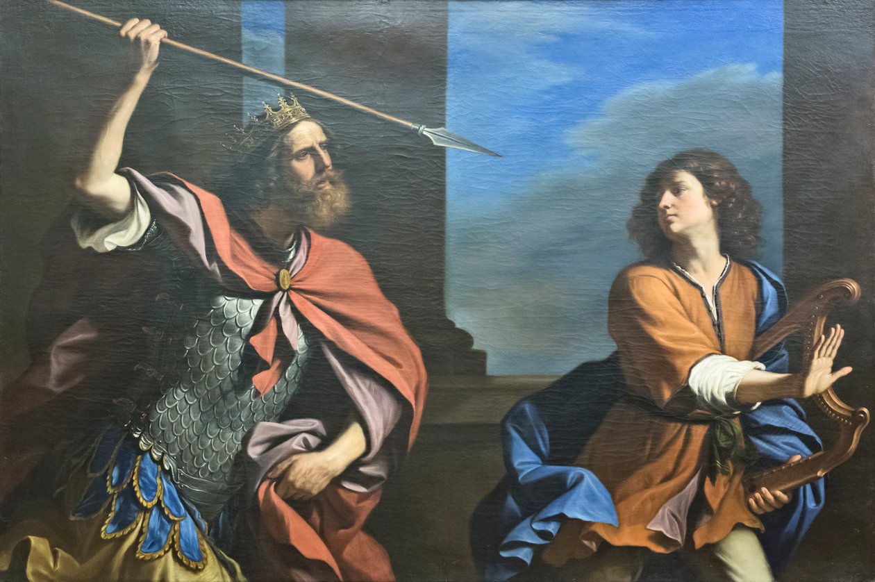 Saul se snaží zabít Davida svým kopím od Guercino (1591 1666)