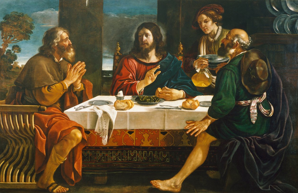 Večeře v Emauzích, od Giovanniho Francesca Barbieriho, známého jako Guercino (1591-1666), olej na plátně od Guercino