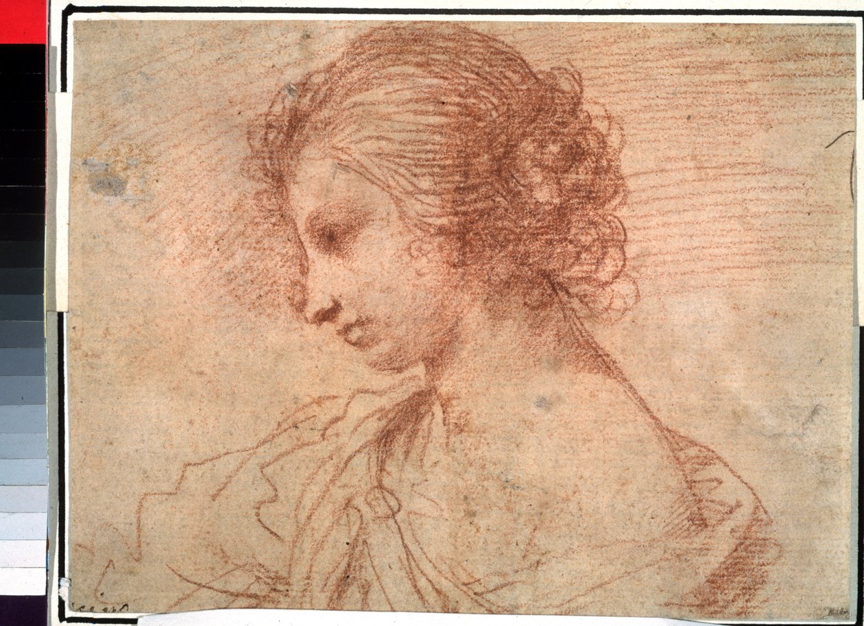 Portrét mladé dívky. (Prsní portrét mladé ženy) od Guercino (1591-1666)