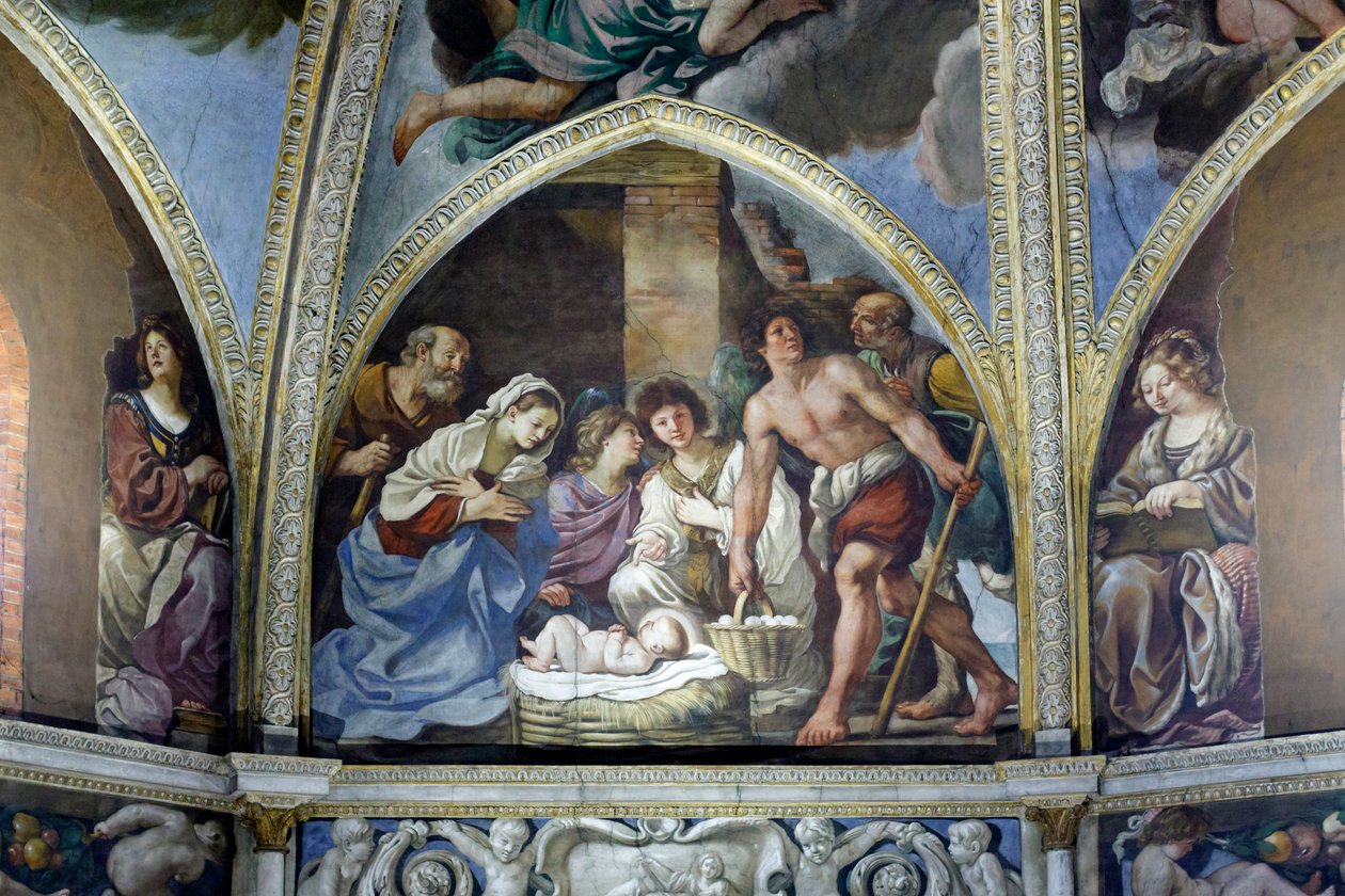 Freska zobrazující klanění pastýřů od Guercino (1591 1666)