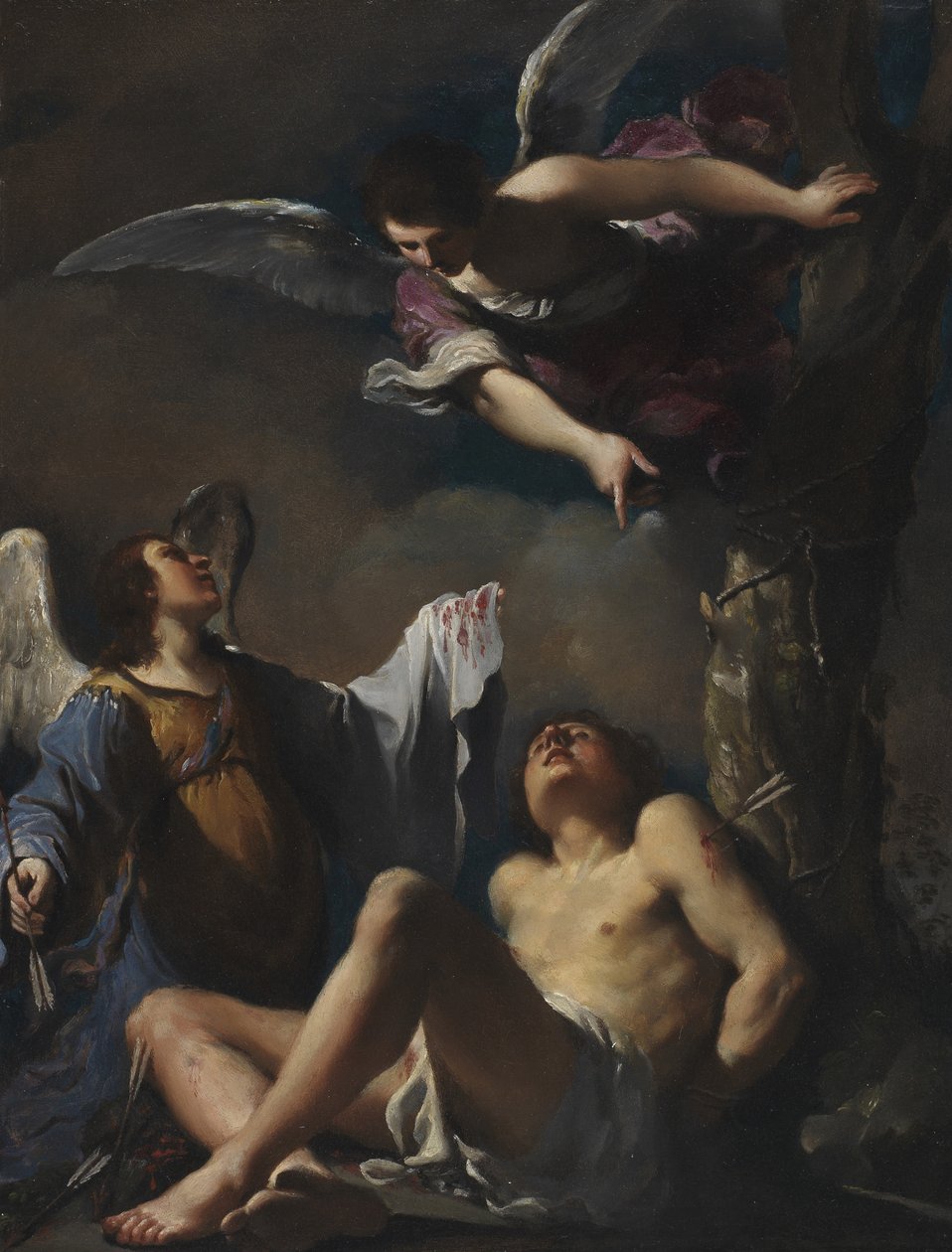 Svatý Šebestián za pomoci dvou andělů od Guercino