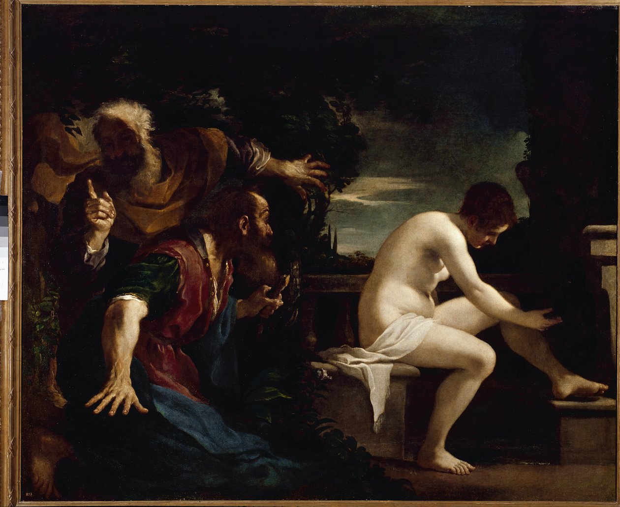 Suzanne a starší - Olej na plátně od Guercino