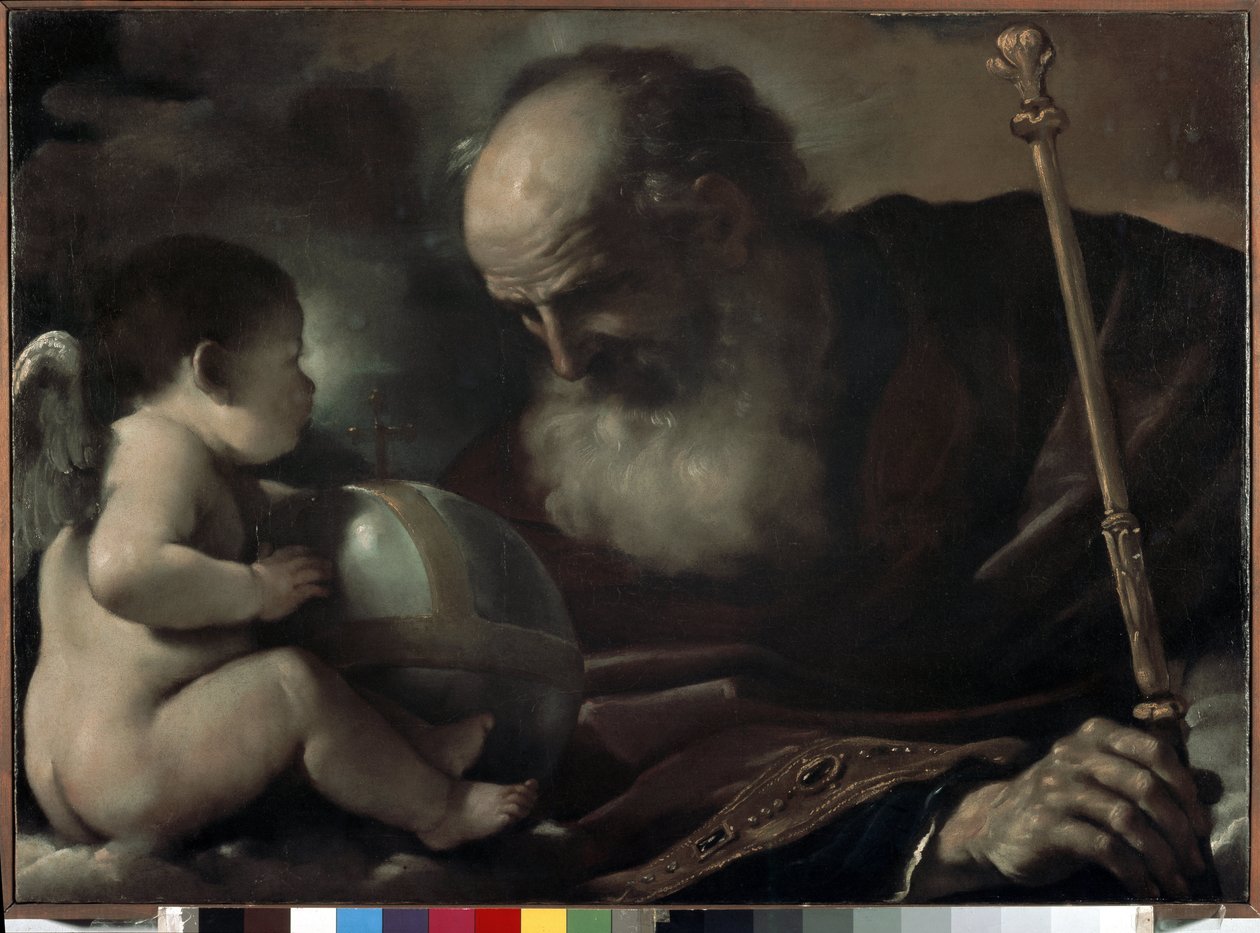 Všemohoucí otec s andělem - Obraz Barbieri Giovanni Francesco s názvem Guerchin (1591-1666), olej na plátně, 66 x 91 cm od Guercino